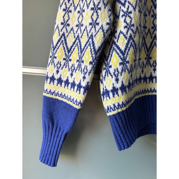 LOFT Petite Fair Isle Geometric Knit Sweater Blue Yellow White Women's SP - Picture 3 of 8